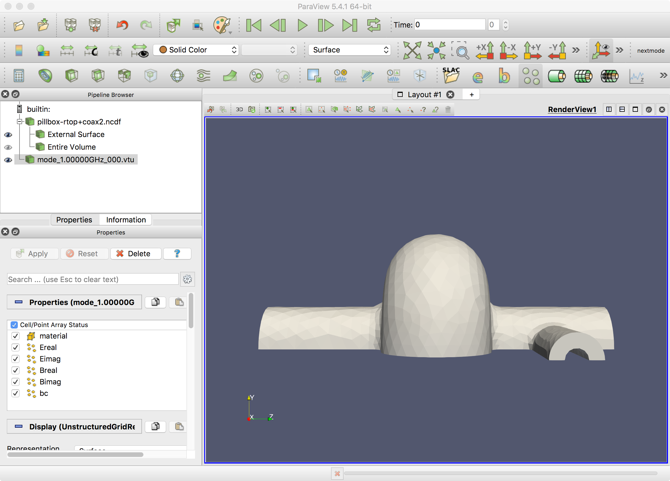 Coax port TEM mode displayed on the 3D model